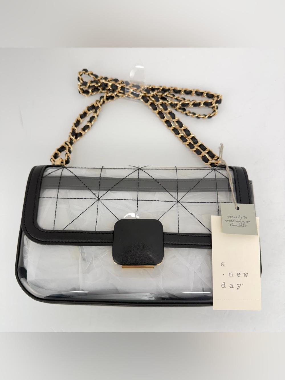 A New Day Black Faux Leather Clear Stadium Approved Crossbody Shoulder Bag NWT